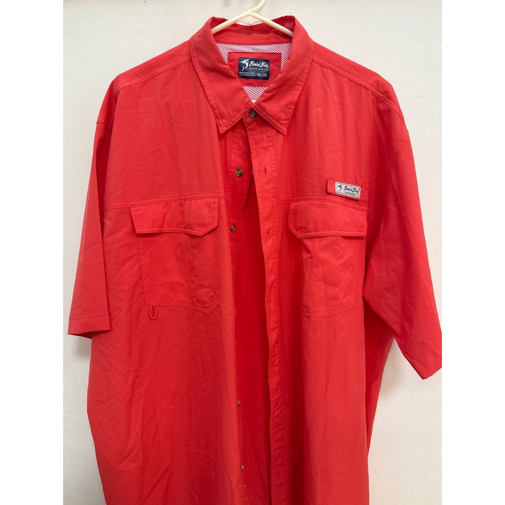 Bimini Bay Outfitters Mens 2XL Red Short Sleeve Vented Fishing Shirt Pockets